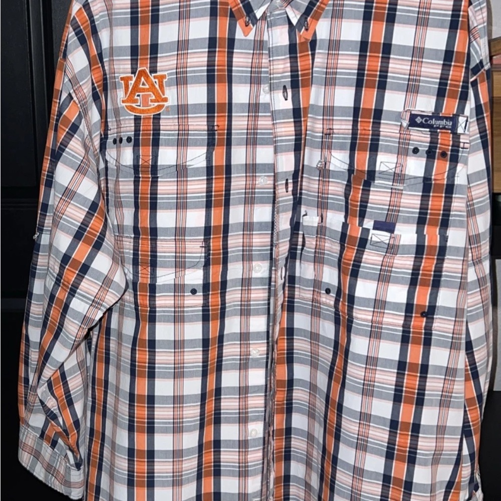 Columbia PFG Omni-Shade Super Bonehead Auburn Tigers Long-Sleeve Plaid Vented
